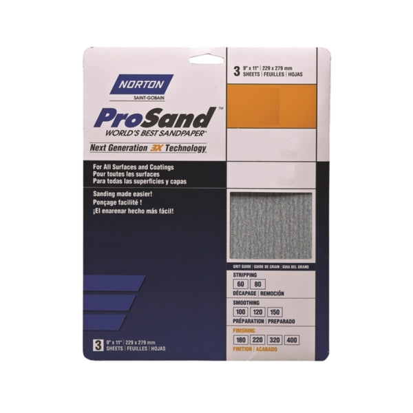 NORTON ProSand 07660702625 Sanding Sheet, 11 in L, 9 in W, Very Fine, 220 Grit, Aluminum Oxide Abrasive