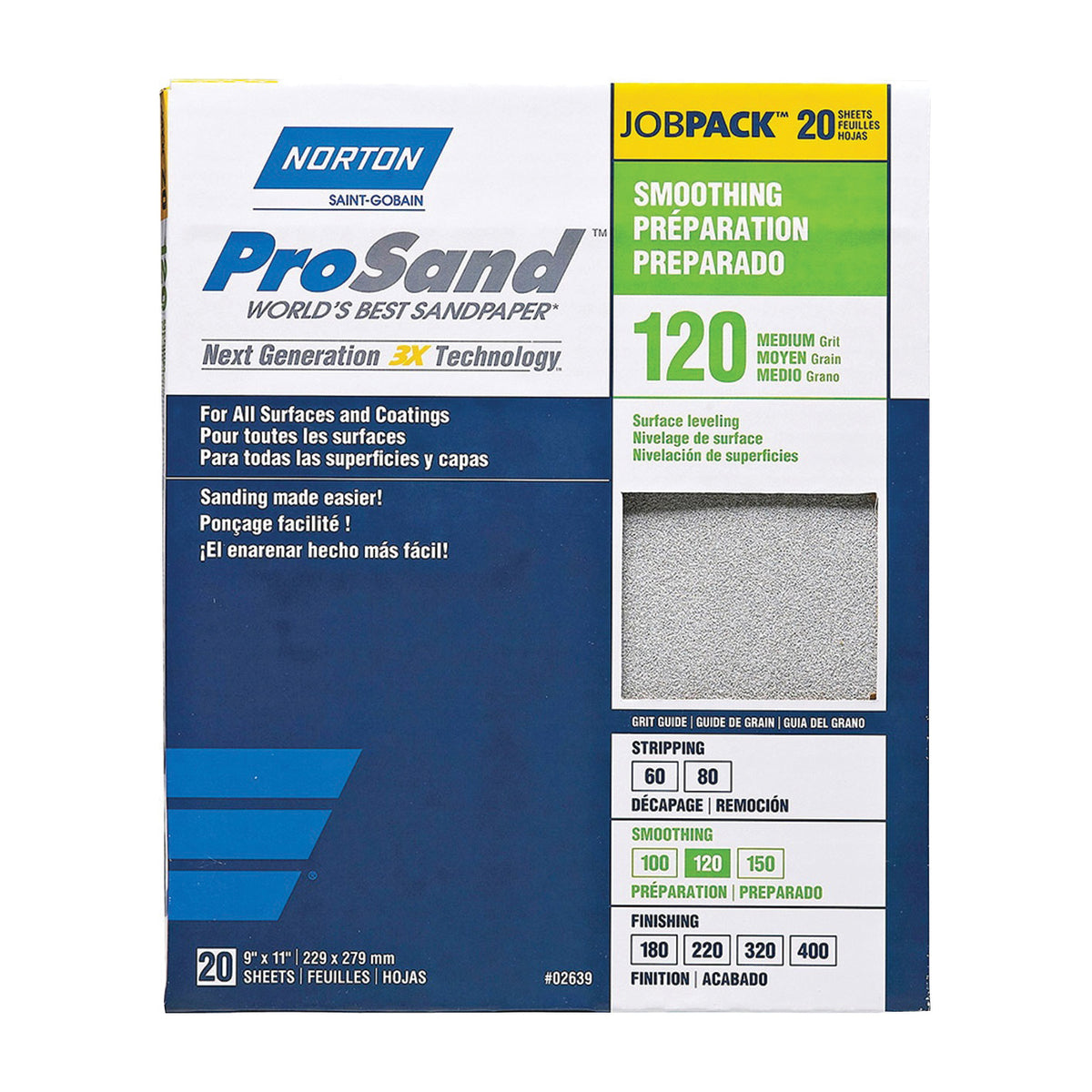 NORTON ProSand 07660768172 Sanding Sheet, 11 in L, 9 in W, Medium, 120 Grit, Aluminum Oxide Abrasive