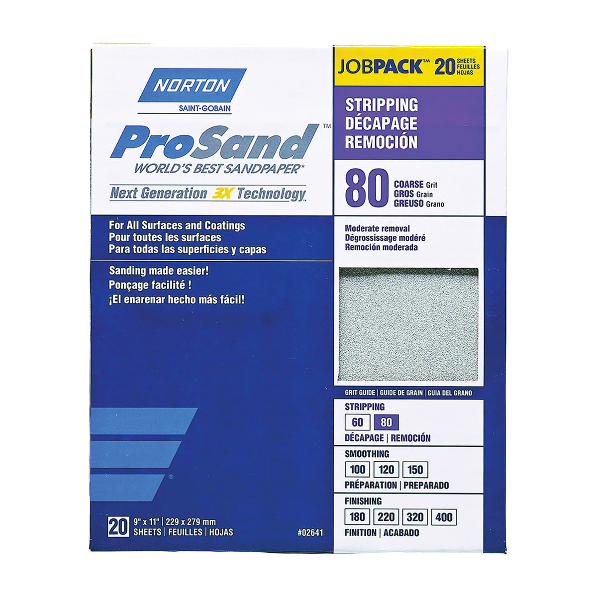 NORTON ProSand 07660768174 Sanding Sheet, 11 in L, 9 in W, Coarse, 80 Grit, Aluminum Oxide Abrasive, Paper Backing