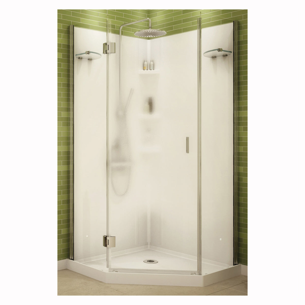 MAAX Papaya 105545-000-129 Shower Kit, 36 in L, 36 in W, 72 in H, Polystyrene, Chrome, 3-Wall Panel, Neo-Angle