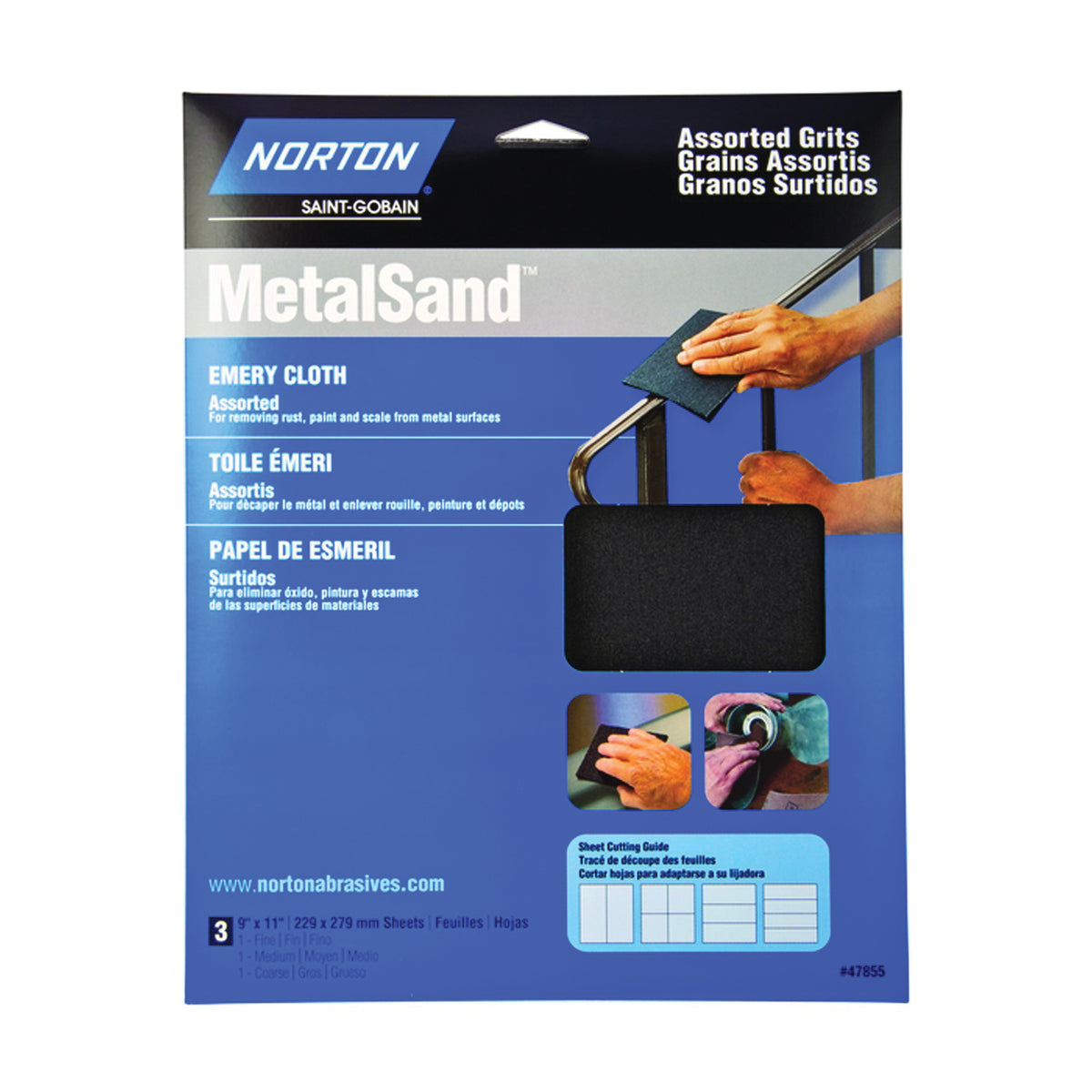 NORTON MetalSand 07660747855 Sanding Sheet, 11 in L, 9 in W, Emery Abrasive, Cloth Backing