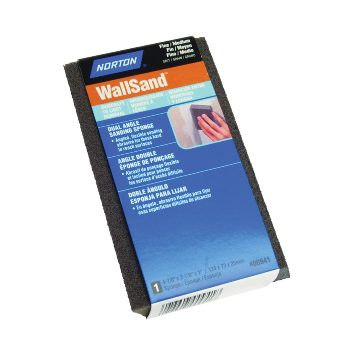 NORTON WallSand 00941 Sanding Sponge, 4-7/8 in L, 2-7/8 in W, Fine, Medium
