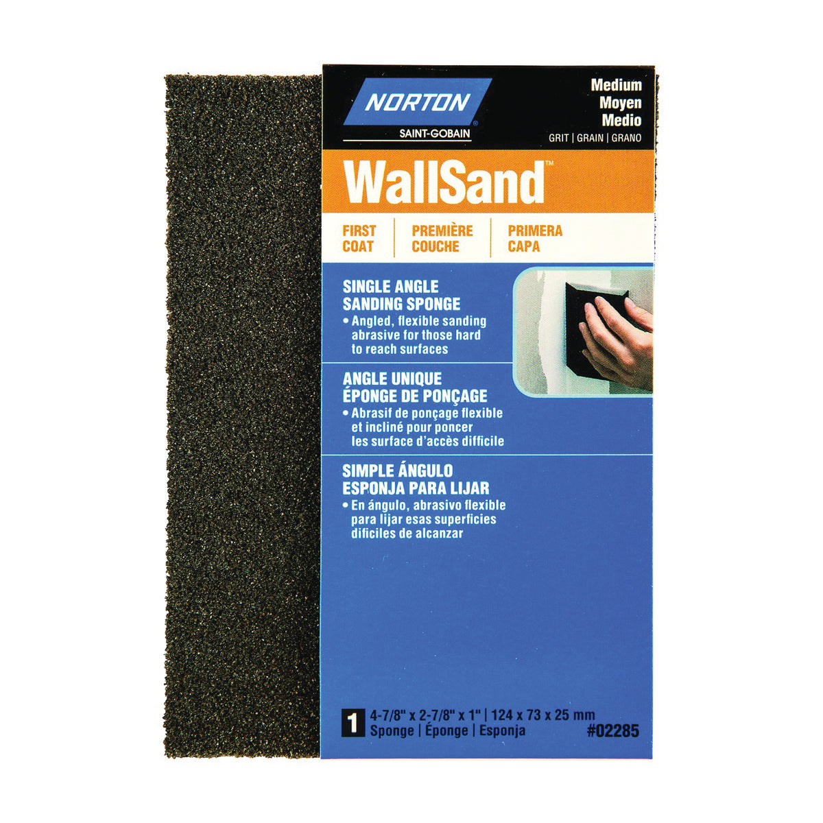 NORTON WallSand 02285 Sanding Sponge, 4-7/8 in L, 2-7/8 in W, Medium