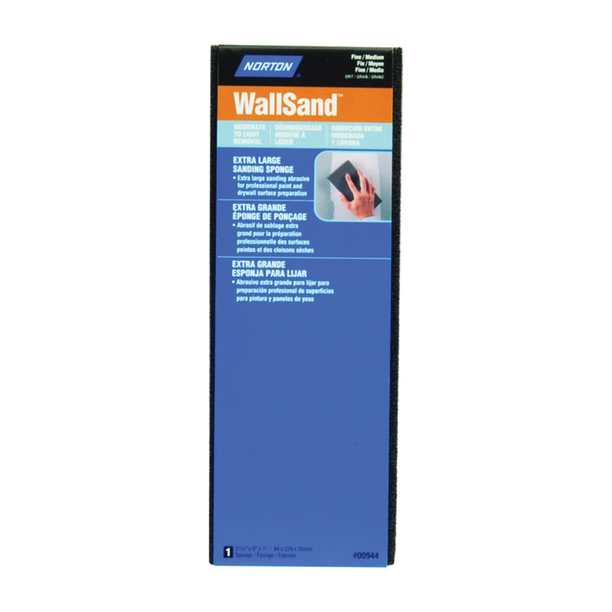 NORTON WallSand 00944 Sanding Sponge, 9 in L, 3-5/16 in W, 80, 120 Grit, Fine, Medium, Aluminum Oxide Abrasive
