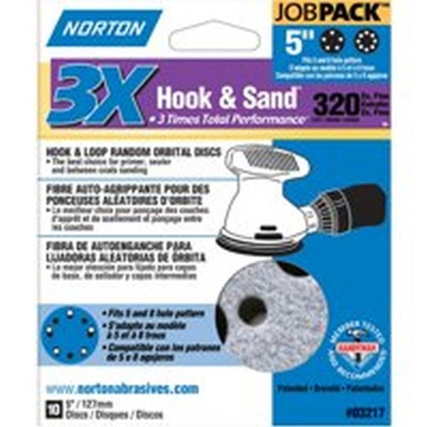 NORTON 03217 Sanding Disc, 5 in Dia, 11/16 in Arbor, Coated, P320 Grit, Extra Fine, Alumina Ceramic Abrasive