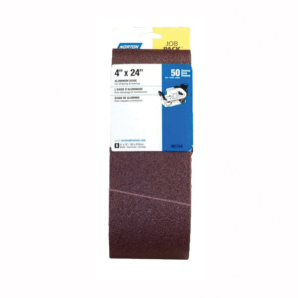 NORTON 01744 Sanding Belt, 4 in W, 24 in L, 50 Grit, Coarse, Aluminum Oxide Abrasive