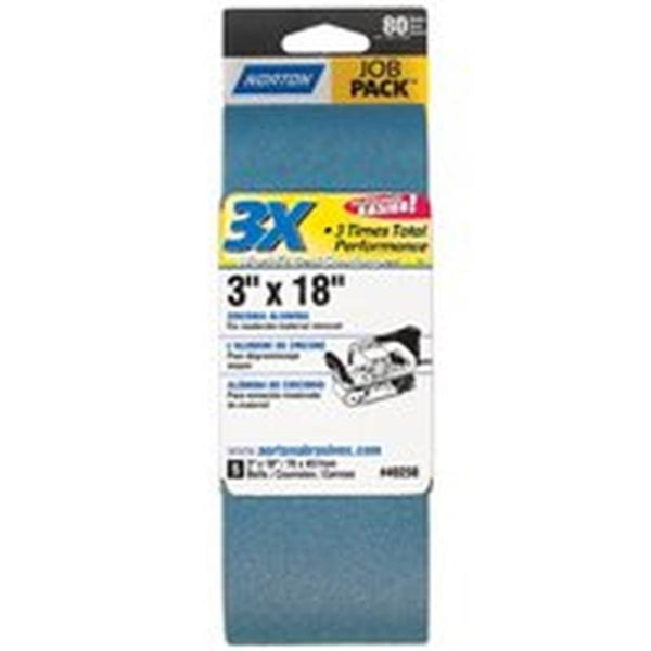 NORTON 49258 Sanding Belt, 3 in W, 18 in L, 80 Grit, Medium, Zirconia Aluminum Abrasive