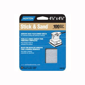 NORTON MultiSand 05452 Sanding Sheet, 4-1/2 in L, 4-1/2 in W, Medium, 100 Grit, Adhesive Backing