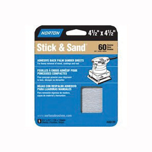 NORTON 07660749129 Sanding Sheet, 4-1/2 in L, 4-1/2 in W, Coarse, 60 Grit