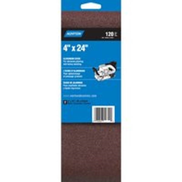 NORTON 02233 Sanding Belt, 4 in W, 24 in L, 120 Grit, Fine, Aluminum Oxide Abrasive