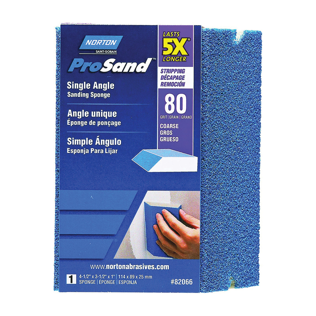 NORTON ProSand 82066 Sanding Sponge, 4-1/2 in L, 3-1/2 in W, 80 Grit, Coarse, Aluminum Oxide Abrasive