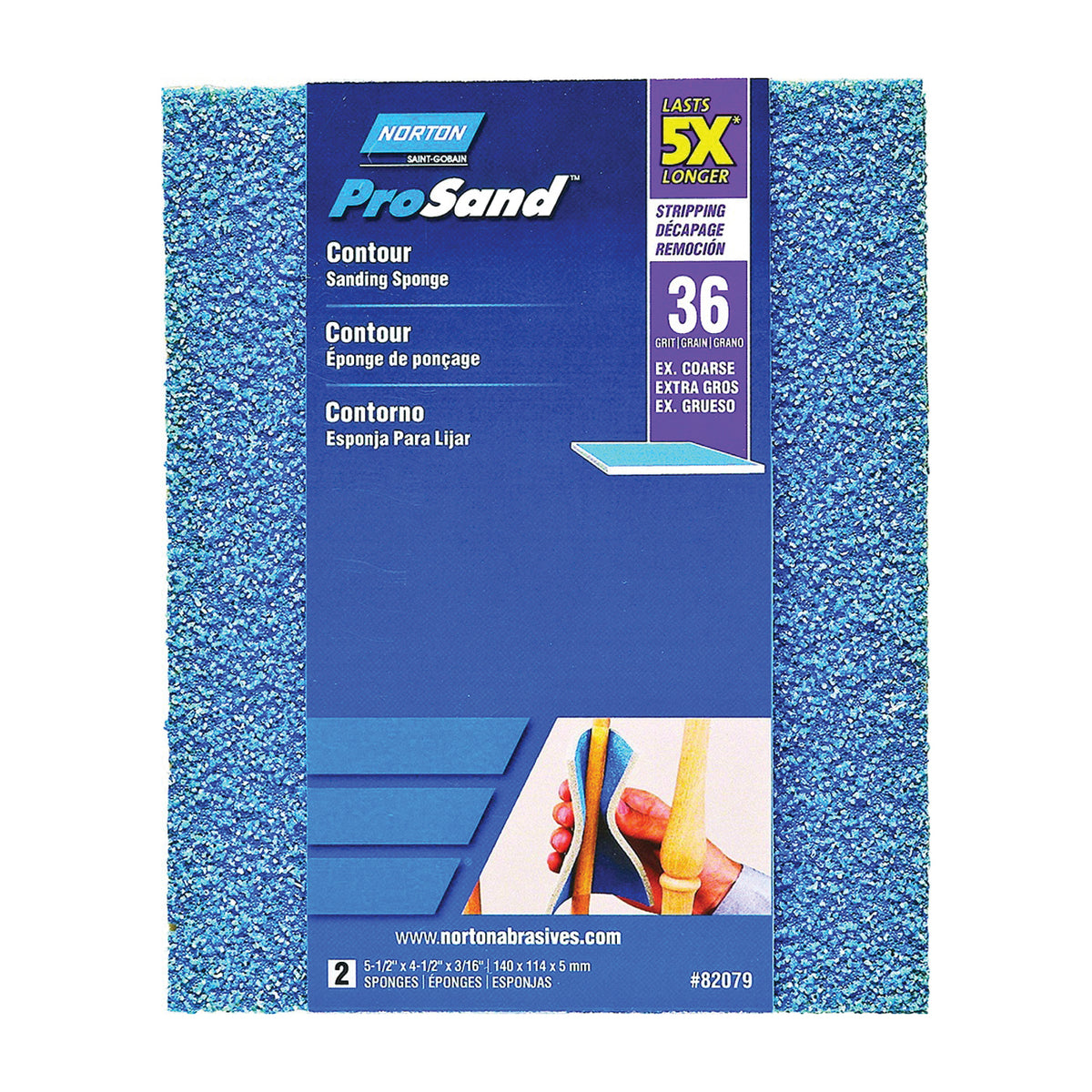 NORTON ProSand 82079 Sanding Sponge, 5-1/2 in L, 4-1/2 in W, 36 Grit, Extra Coarse, Aluminum Oxide Abrasive