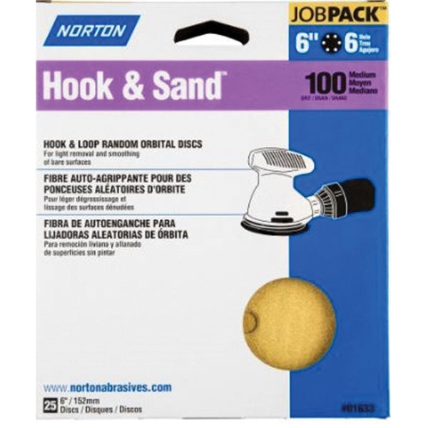 NORTON Hook &amp; Sand 07660701633 Vacuum Disc, 6 in Dia, P100 Grit, Medium, Aluminum Oxide Abrasive, Paper Backing