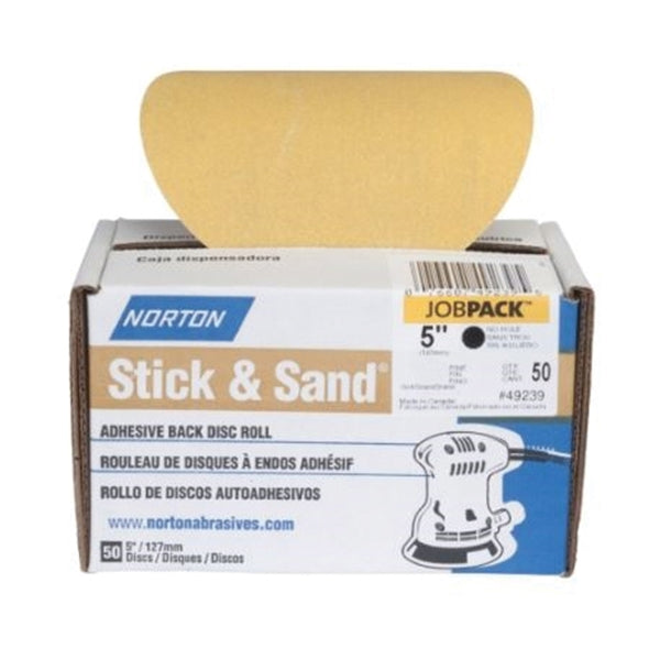 NORTON Stick &amp; Sand 07660749244 Disc Roll, 6 in Dia, Coated, P100 Grit, Medium, Aluminum Oxide Abrasive, No-Hole