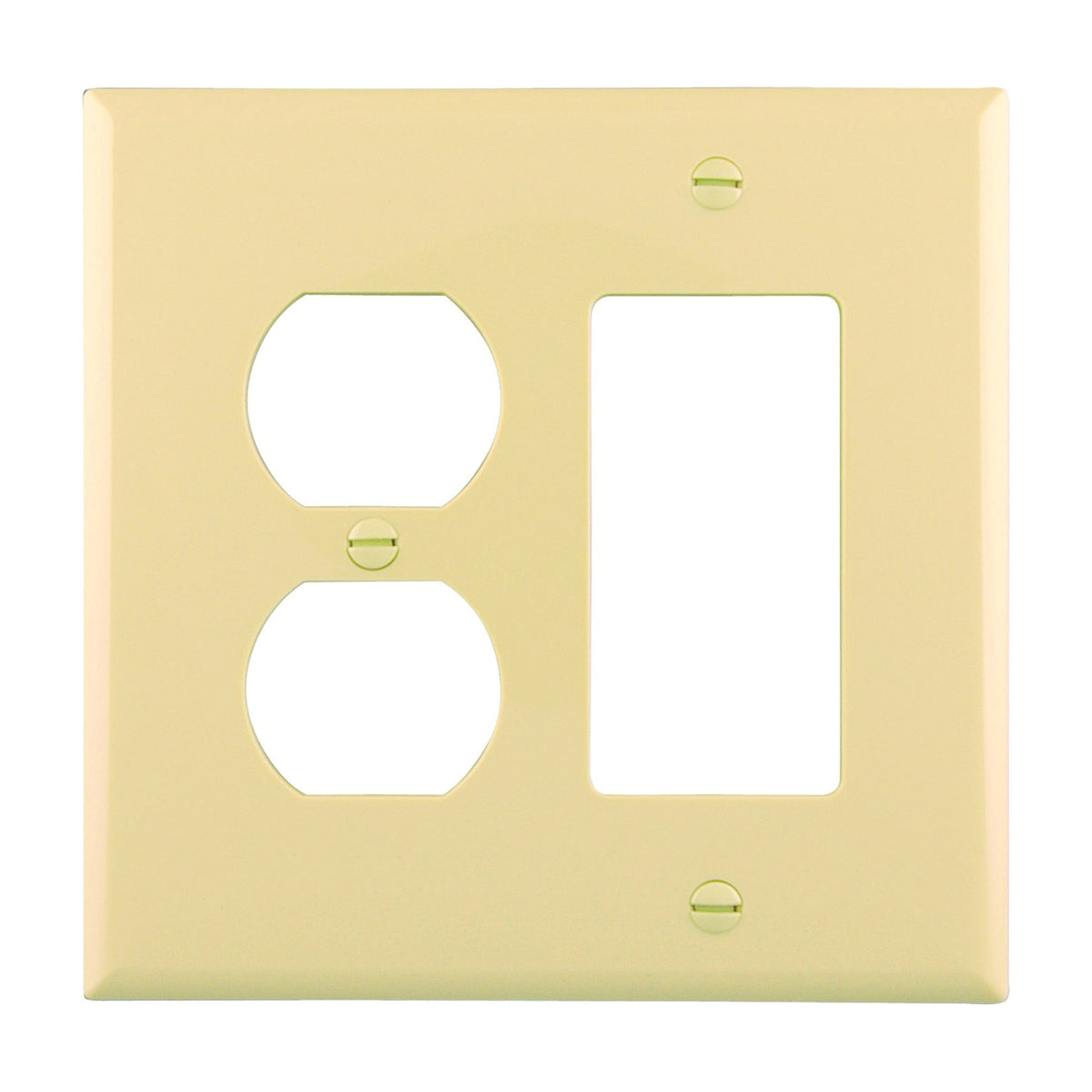 Eaton Wiring Devices PJ826V Combination Wallplate, 4-7/8 in L, 4-15/16 in W, 2 -Gang, Polycarbonate, Ivory