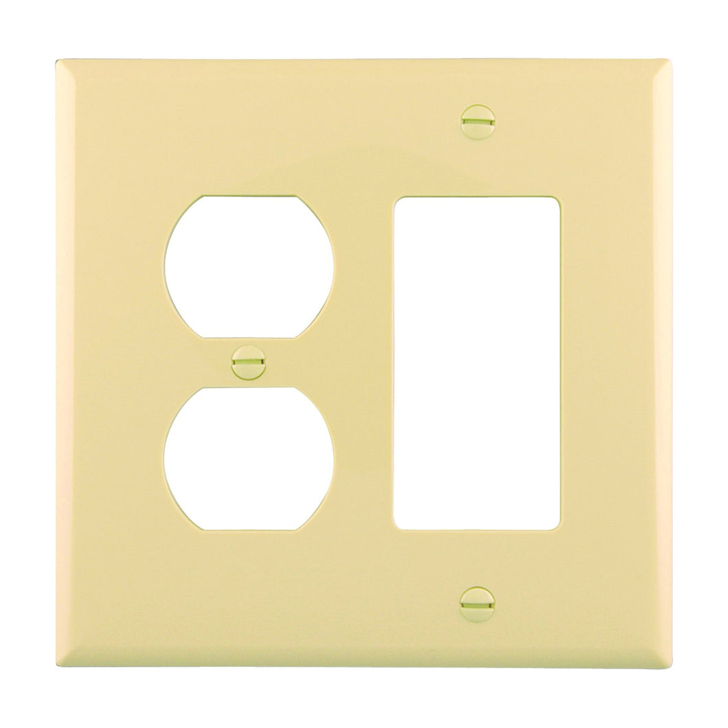 Eaton Wiring Devices PJ826V Combination Wallplate, 4-7/8 in L, 4-15/16 in W, 2 -Gang, Polycarbonate, Ivory