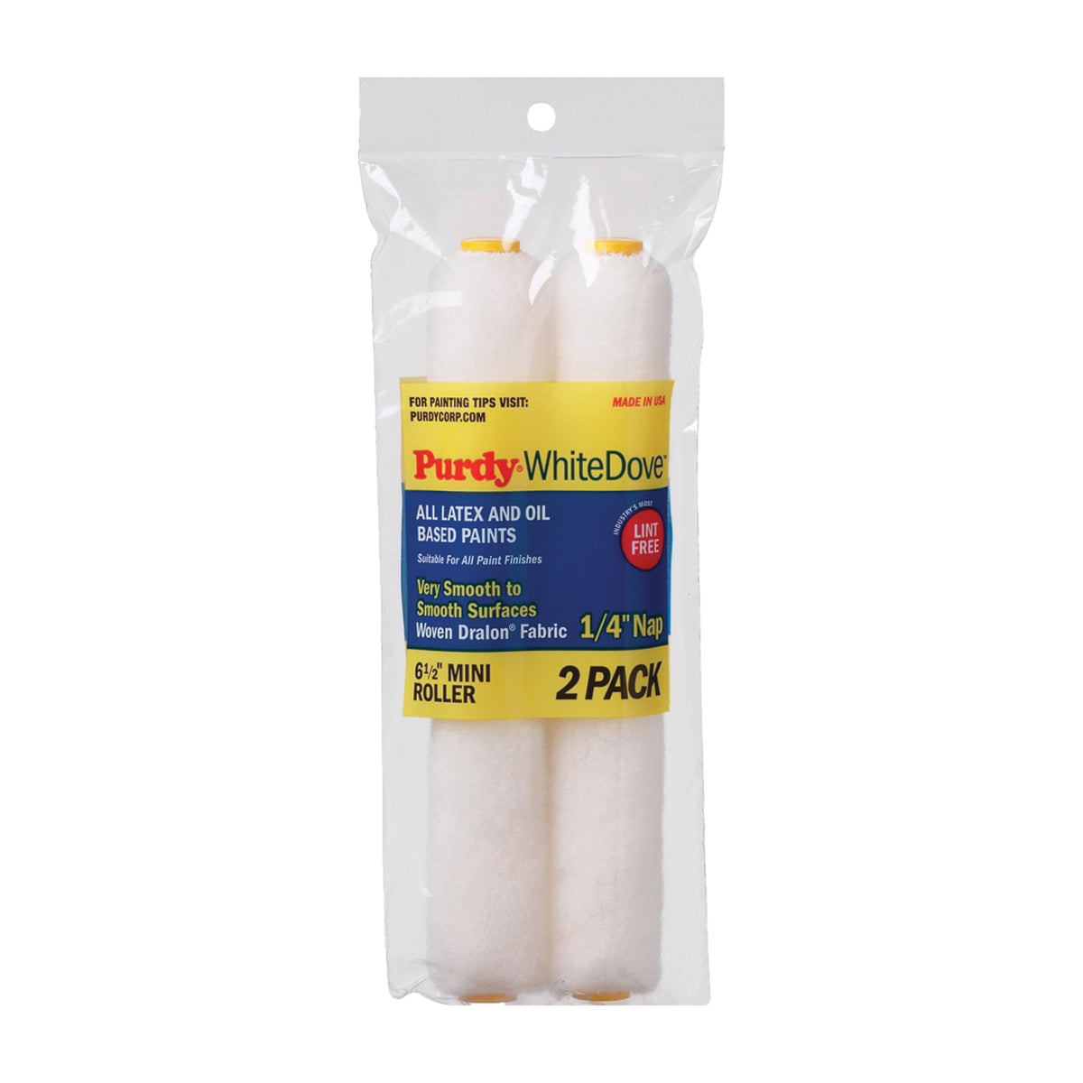 Purdy White Dove 14G605060 Paint Roller Cover, 1/4 in Thick Nap, 6-1/2 in L, Woven Dralon Fabric Cover, White