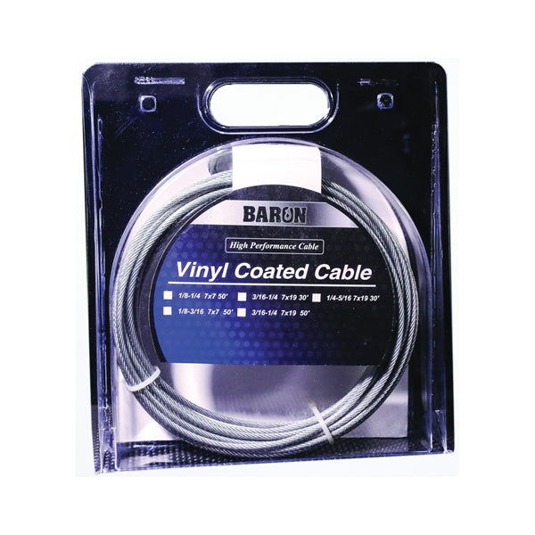 BARON 54205/50245 Aircraft Cable, 1/4 to 5/16 in Dia, 30 ft L, 1220 lb Working Load, Galvanized Steel