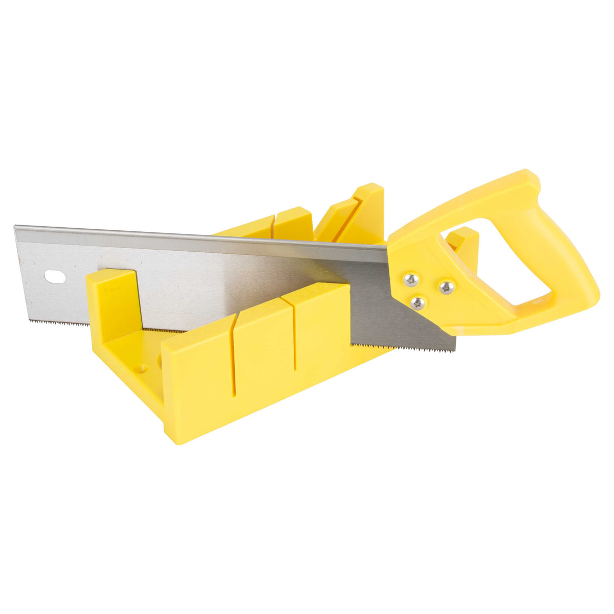Vulcan JL42402 Miter Box with Saw, 4 in W Cutting, 2.25 in D Cutting, Plastic, Yellow