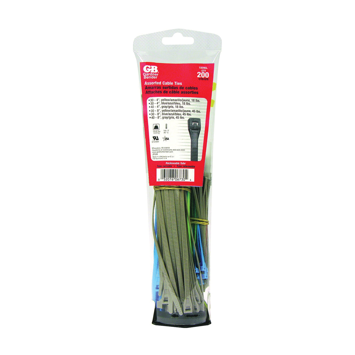 GB 10095L Cable Tie, Nylon, Blue/Gray/Yellow