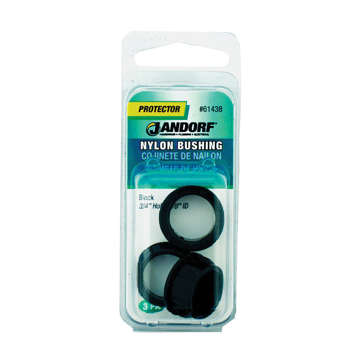 Jandorf 61438 Conduit Bushing, Nylon, Black, 5/8 in Dia Panel Hole, 0.406 in Thick Panel