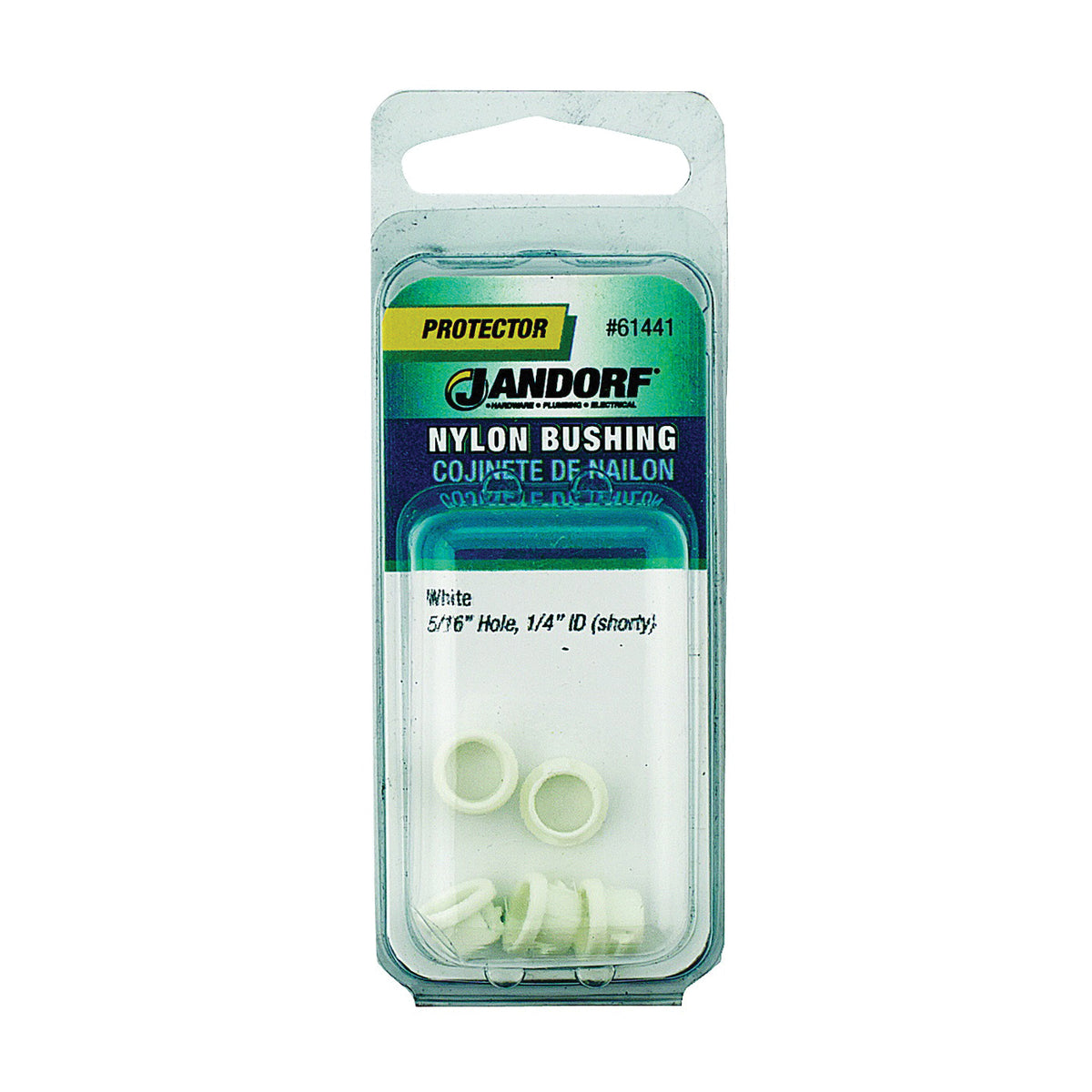 Jandorf 61441 Conduit Bushing, Nylon, White, 1/4 in Dia Panel Hole, 0.237 in Thick Panel