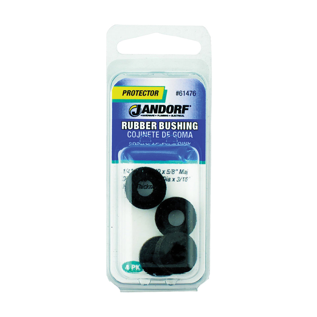 Jandorf 61476 Conduit Bushing, 1/4 in Dia Cable, Rubber, Black, 3/16 in Thick Panel