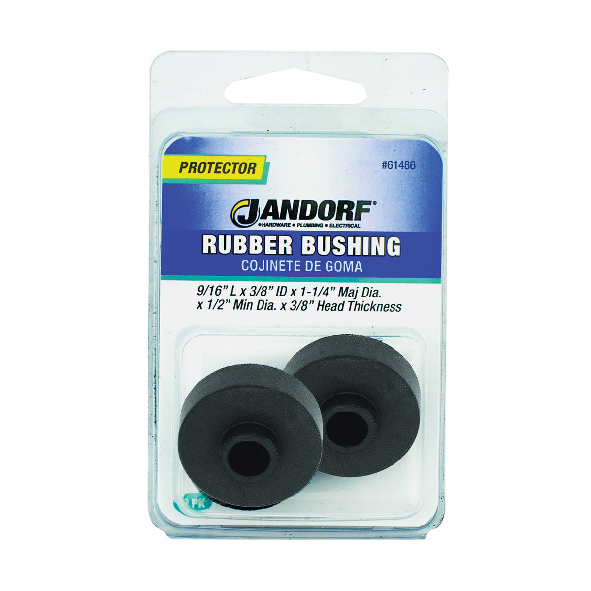 Jandorf 61486 Conduit Bushing, 3/8 in Dia Cable, Rubber, Black, 3/8 in Thick Panel