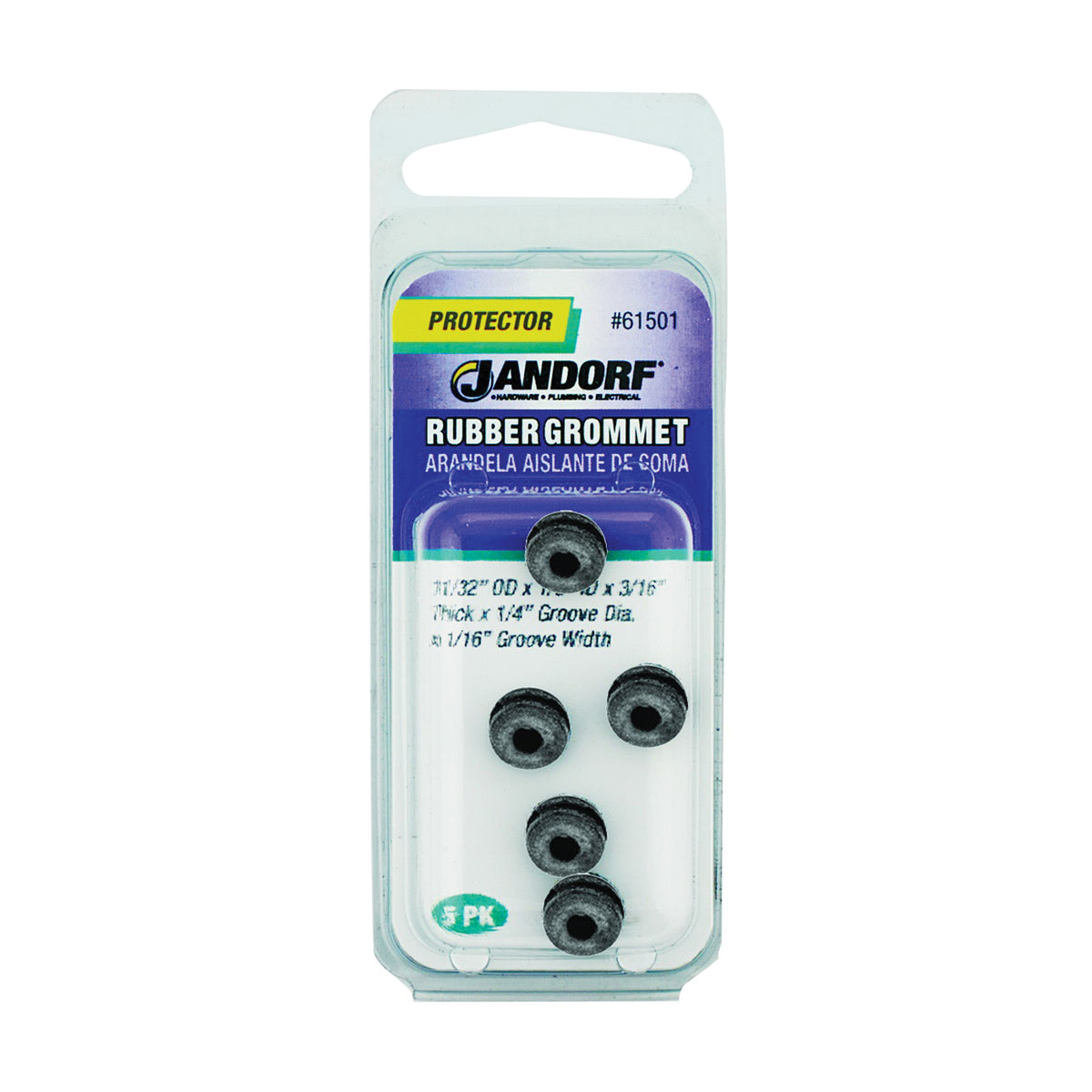 Jandorf 61501 Grommet, Rubber, Black, 3/16 in Thick Panel