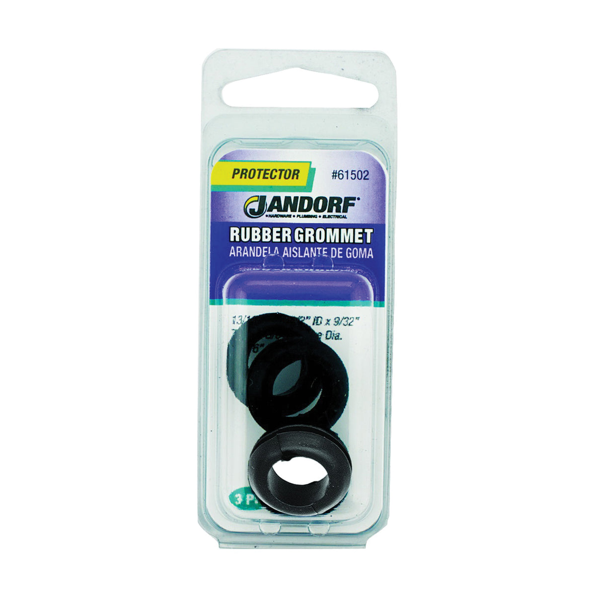 Jandorf 61502 Grommet, Rubber, Black, 9/32 in Thick Panel