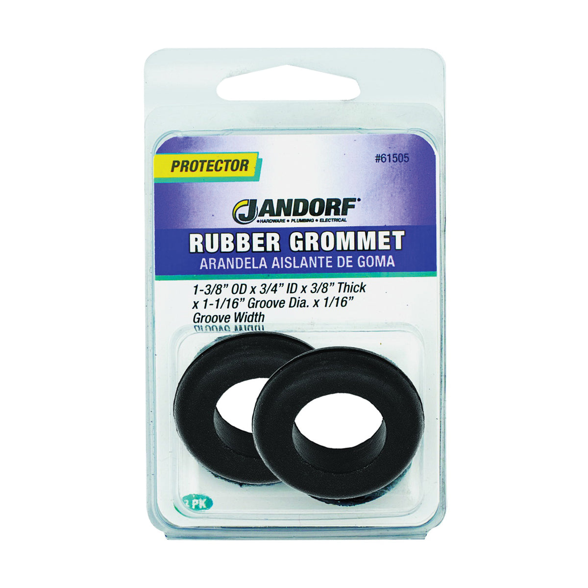 Jandorf 61505 Grommet, Rubber, Black, 3/8 in Thick Panel