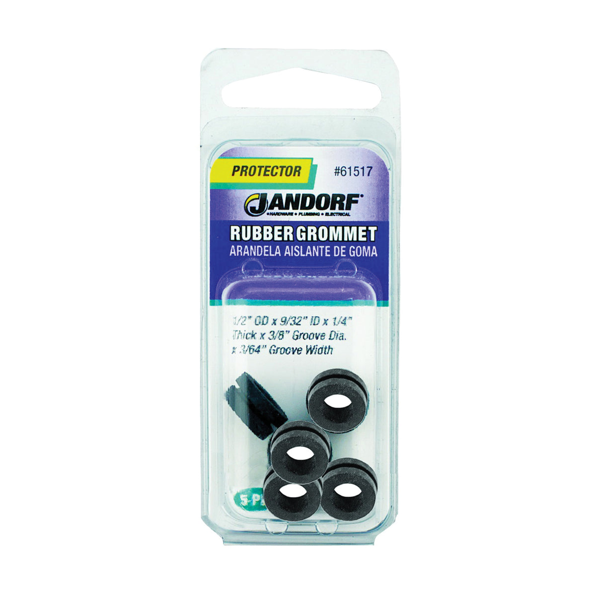 Jandorf 61517 Grommet, Rubber, Black, 1/4 in Thick Panel