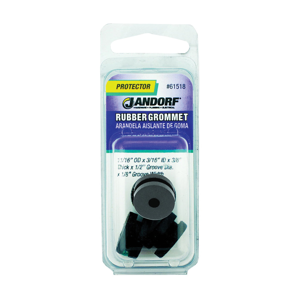 Jandorf 61518 Grommet, Rubber, Black, 3/8 in Thick Panel