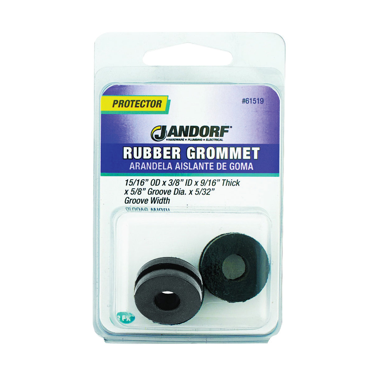 Jandorf 61519 Grommet, Rubber, Black, 9/16 in Thick Panel