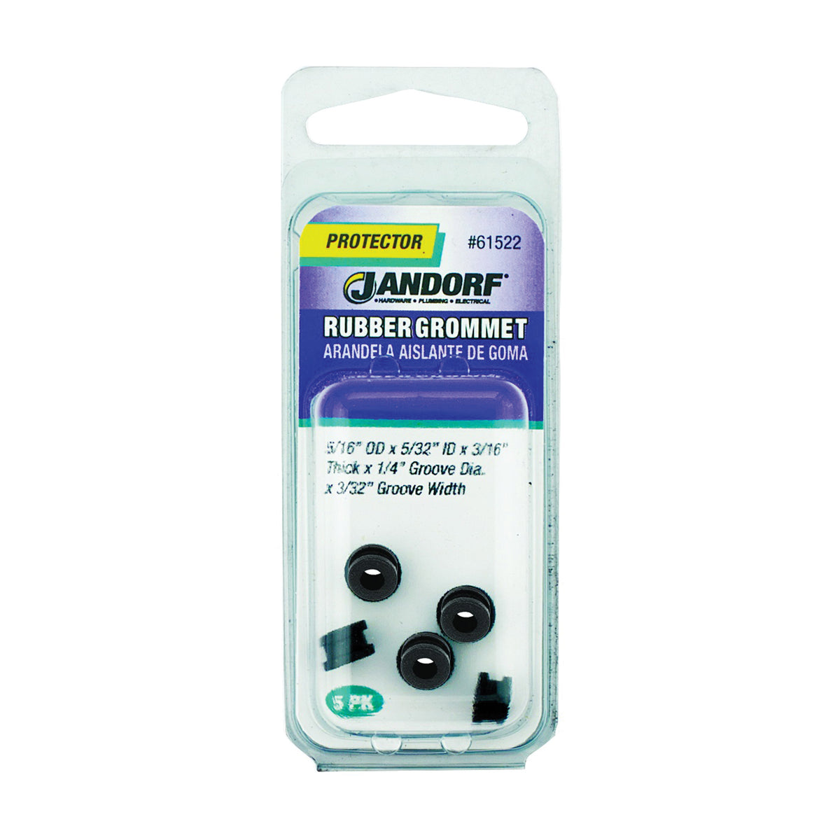 Jandorf 61522 Grommet, Rubber, Black, 3/16 in Thick Panel