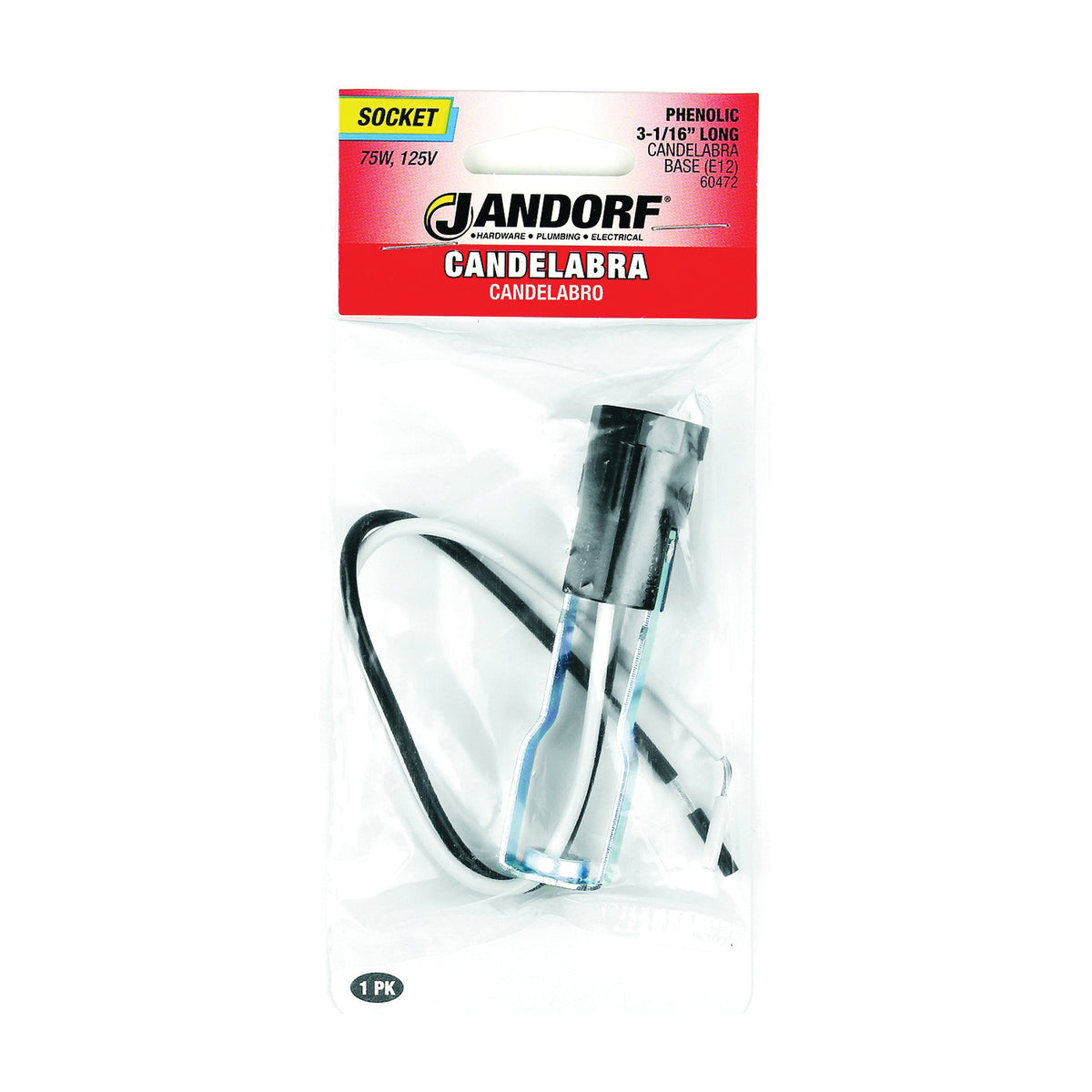 Jandorf 60472 Lamp Socket, 125 V, 75 W, Phenolic Housing Material, Black