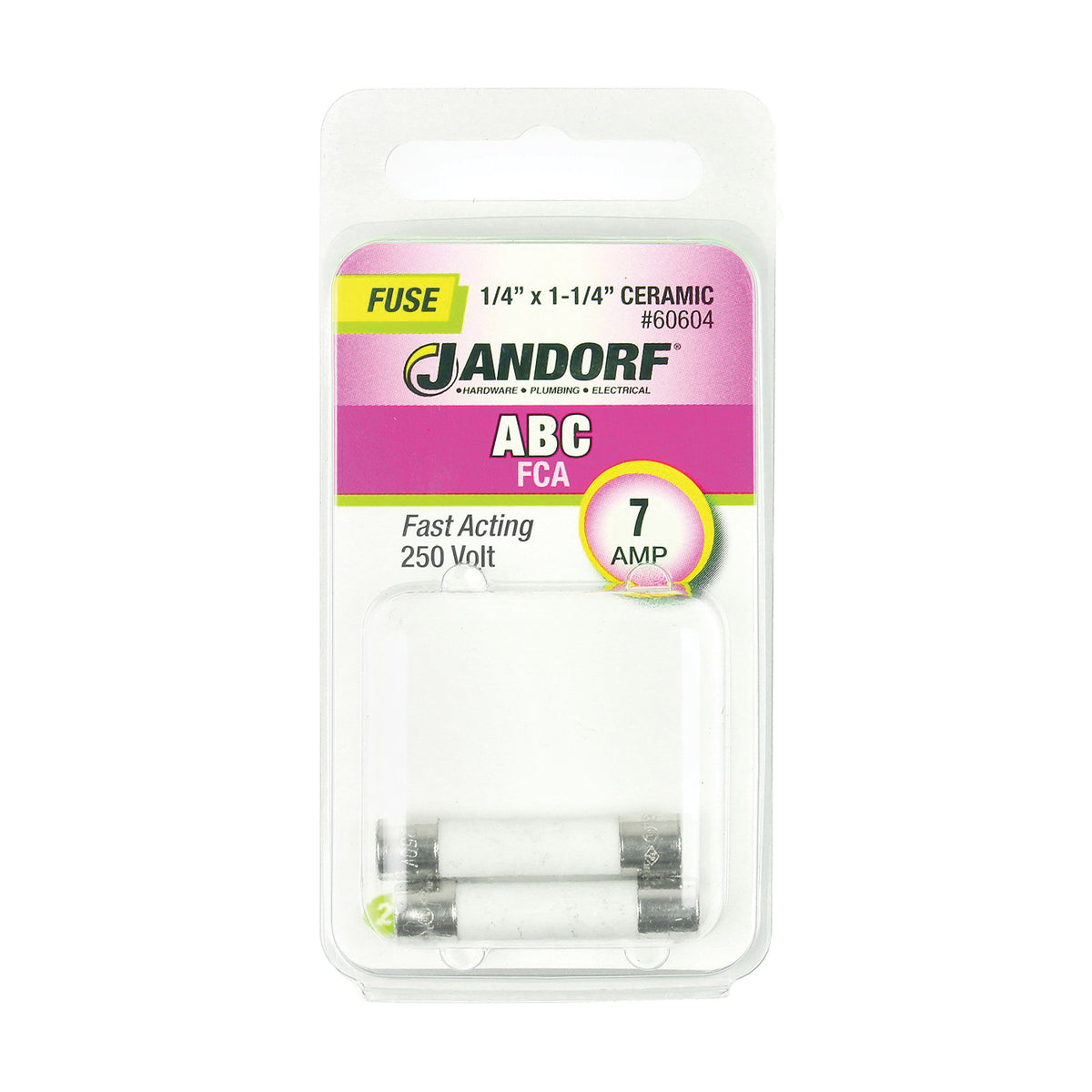 Jandorf 60604 Fast Acting Fuse, 7 A, 250 V, 200 A, 10 kA Interrupt, Ceramic Body