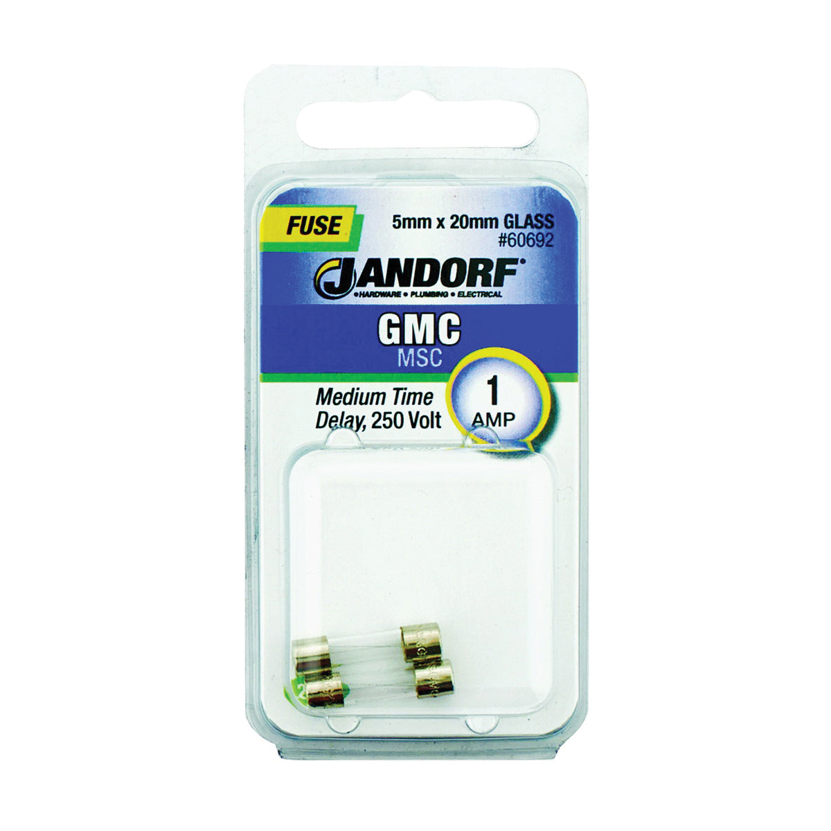 Jandorf 60692 Time Delay Fuse, 1 A, 250 V, 35 A, 10 kA Interrupt, Glass Body