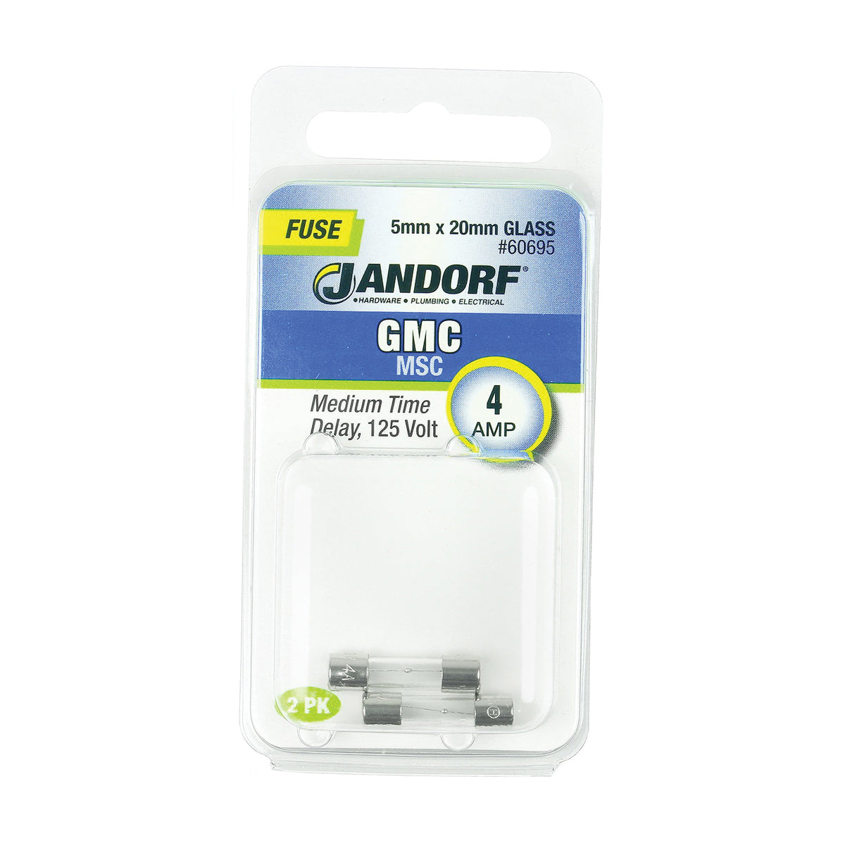 Jandorf 60695 Time Delay Fuse, 4 A, 125 V, 10 kA Interrupt, Glass Body