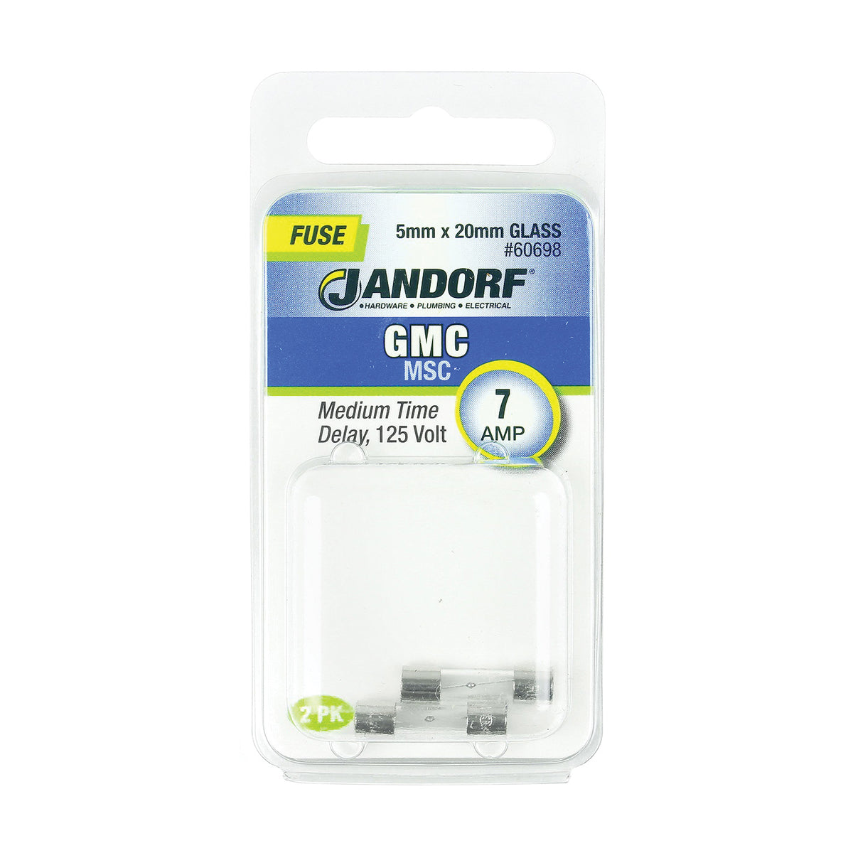 Jandorf 60698 Time Delay Fuse, 7 A, 125 V, 10 kA Interrupt, Glass Body