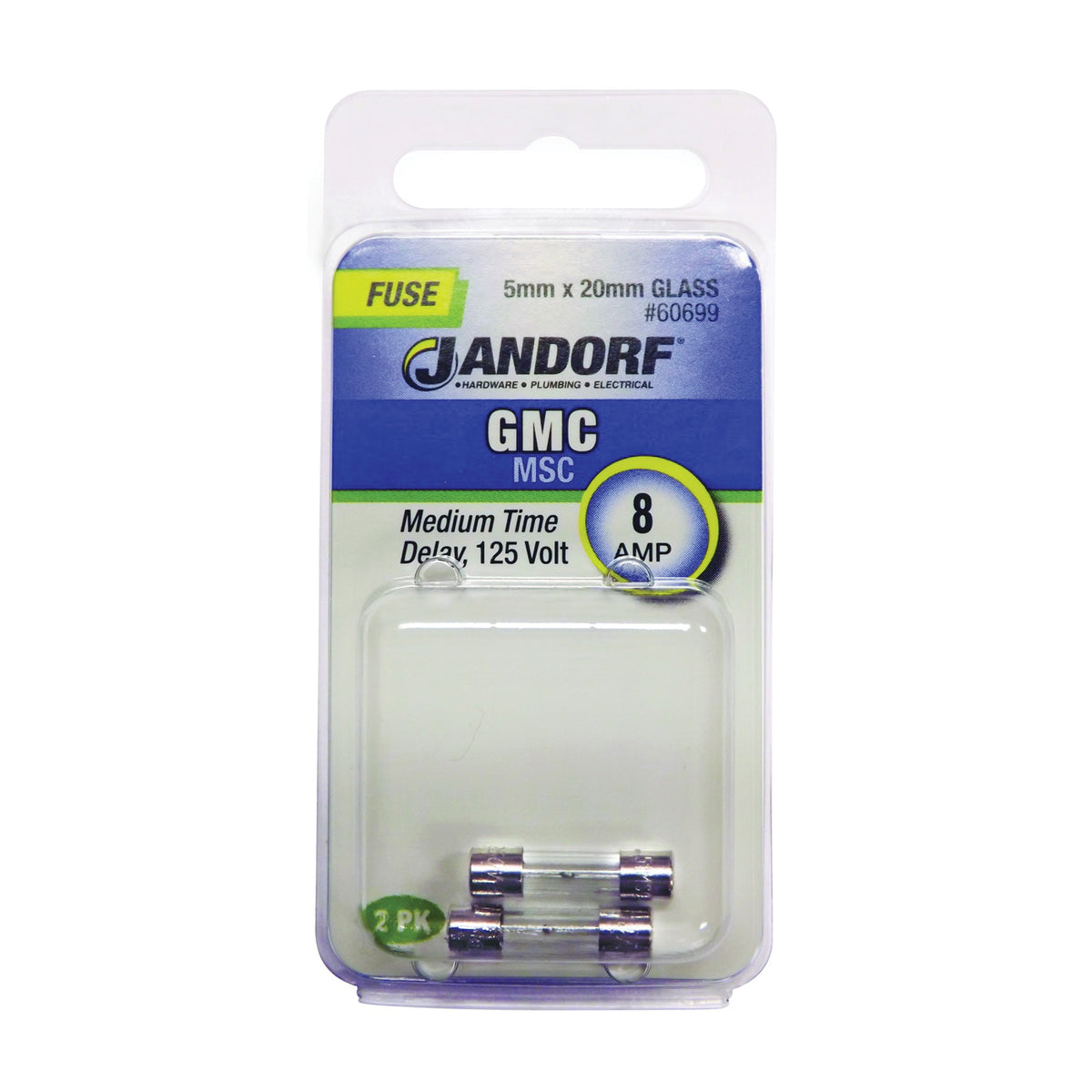 Jandorf 60699 Time Delay Fuse, 8 A, 125 V, 10 kA Interrupt, Glass Body