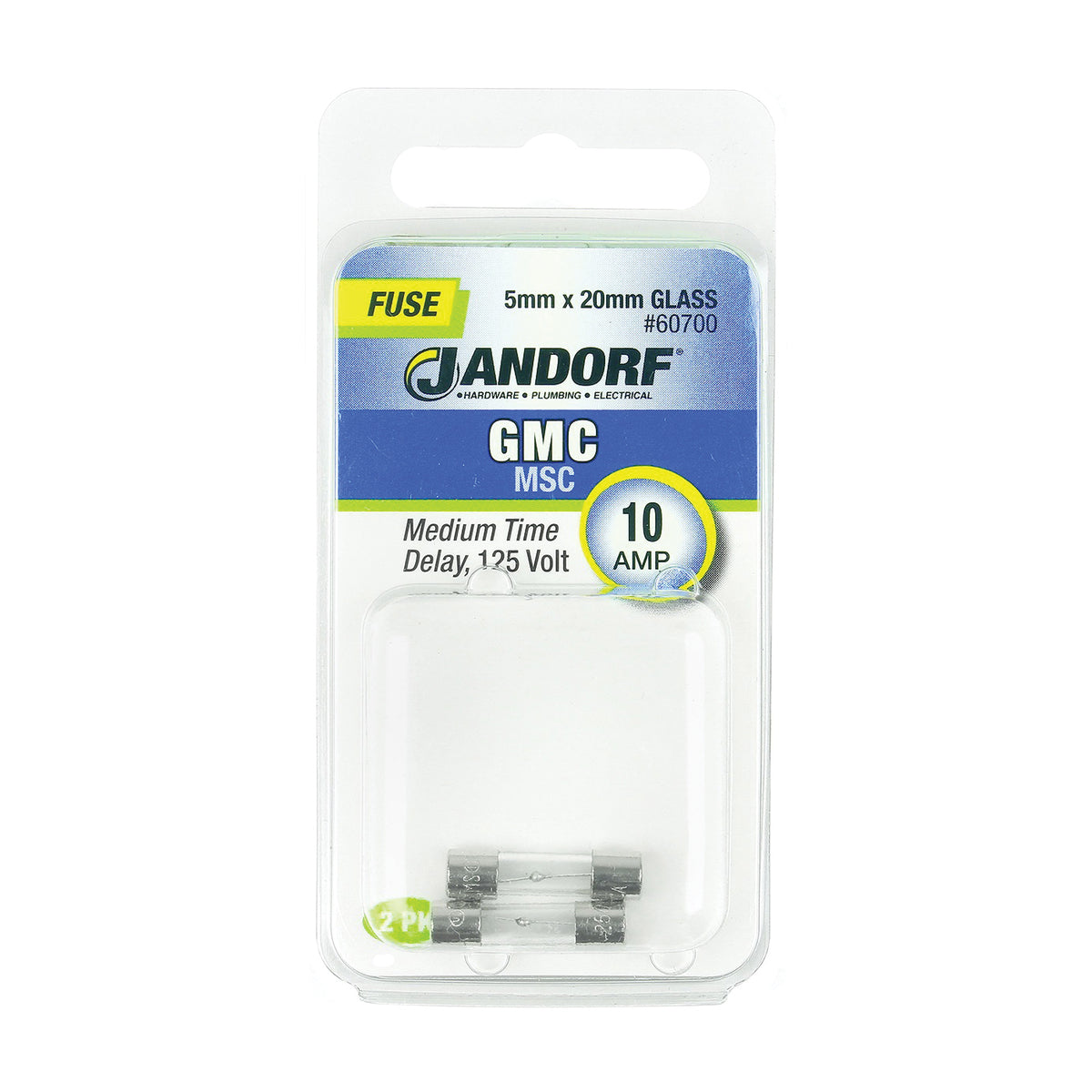 Jandorf 60700 Time Delay Fuse, 10 A, 125 V, 10 kA Interrupt, Glass Body