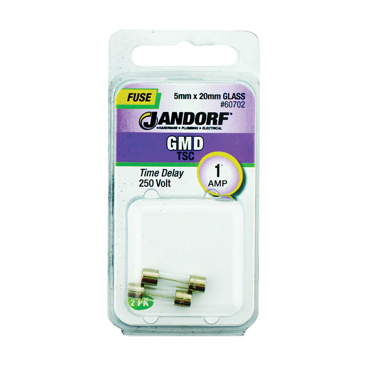 Jandorf 60702 Time Delay Fuse, 1 A, 250 V, 35 A, 10 kA Interrupt, Glass Body