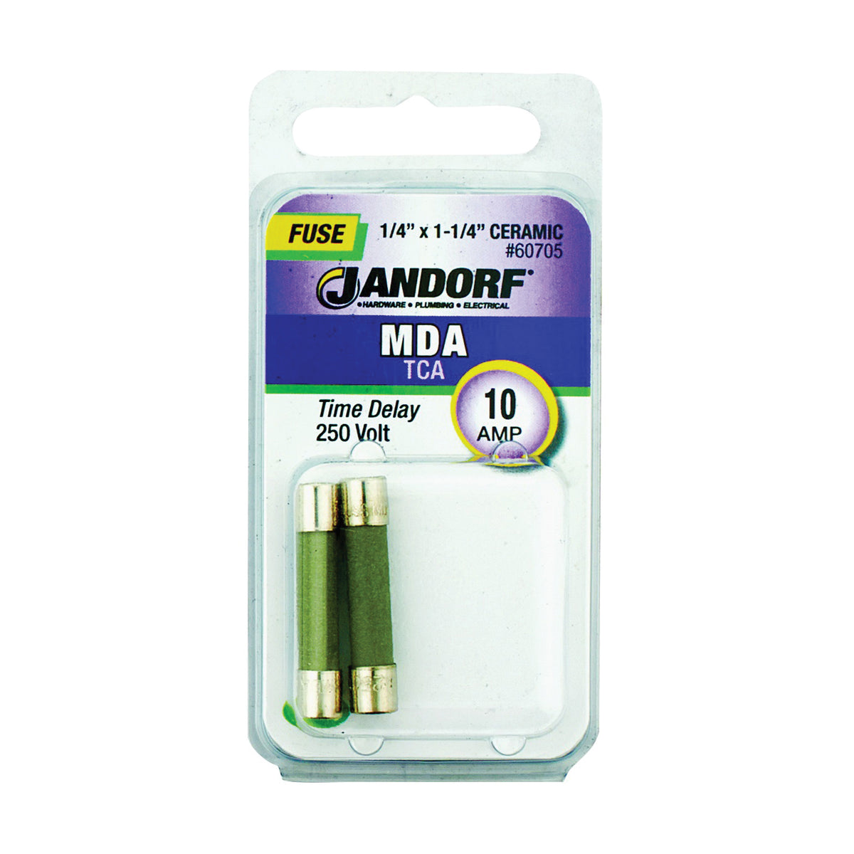 Jandorf 60705 Time Delay Fuse, 10 A, 250 V, 200 A, 10 kA Interrupt, Ceramic Body