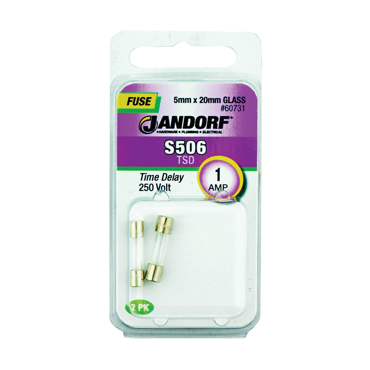 Jandorf 60731 Time Delay Fuse, 1 A, 250 V, 35 A Interrupt, Glass Body