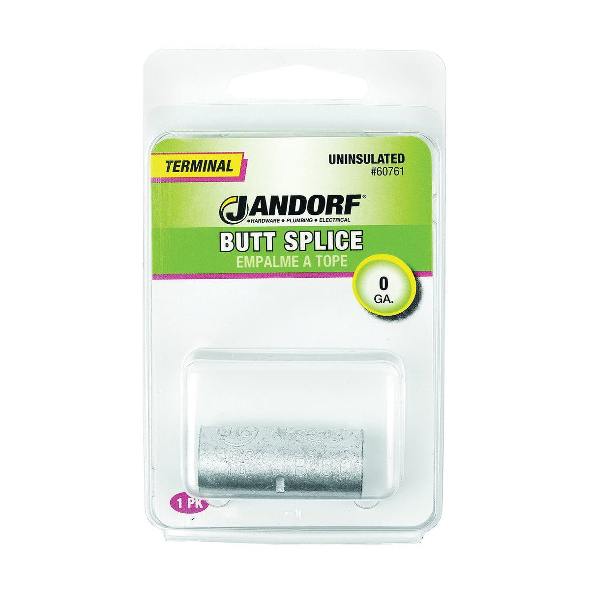 Jandorf 60761 Butt Splice Connector, #0 AWG Wire, Copper Contact