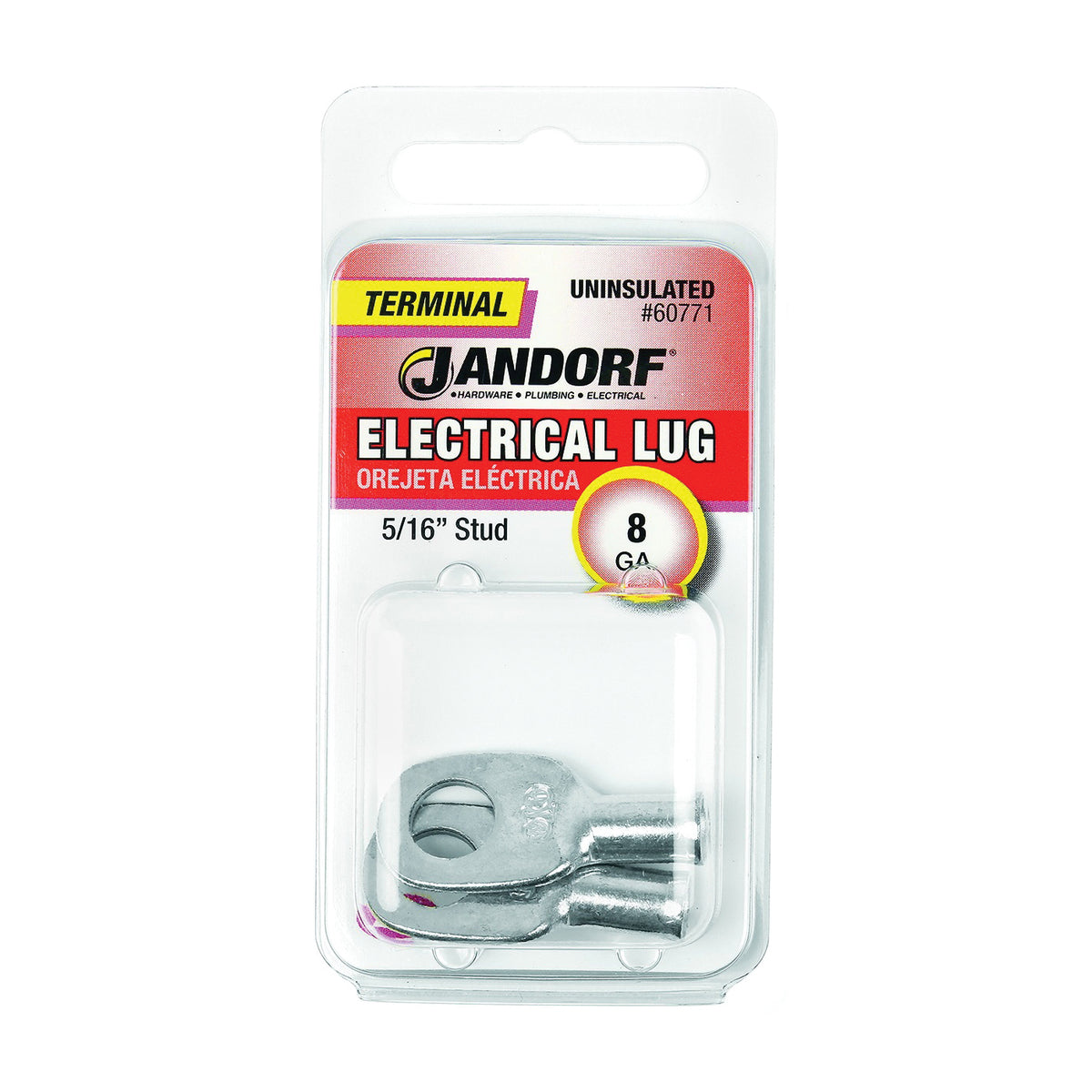 Jandorf 60771 Electrical Lug, 8 AWG Wire, 5/16 in Stud, Copper Contact