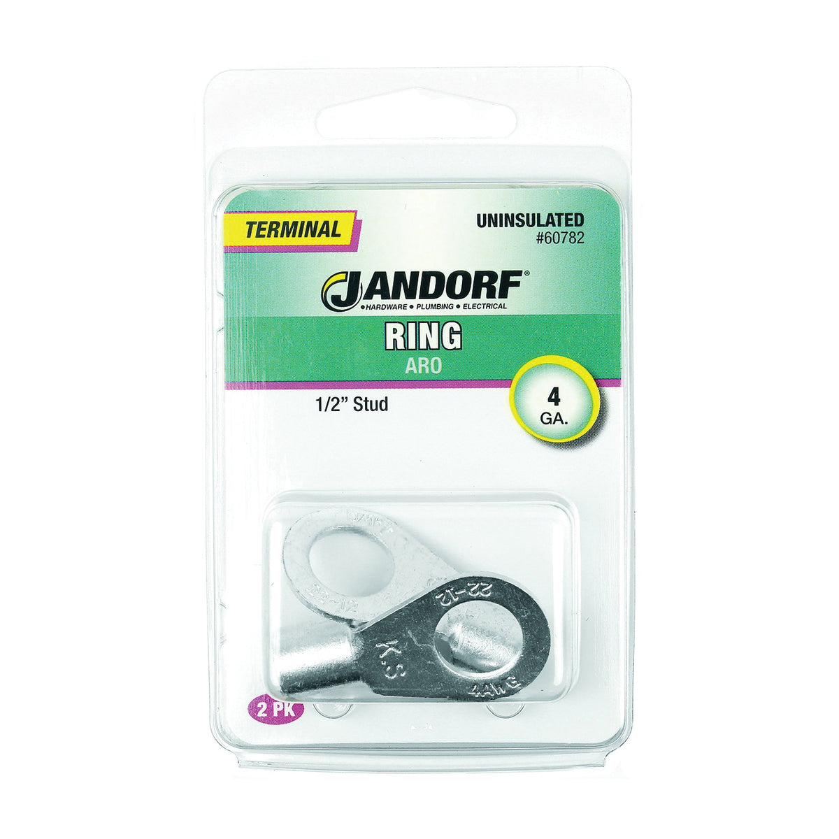 Jandorf 60782 Ring Terminal, 4 AWG Wire, 1/2 in Stud