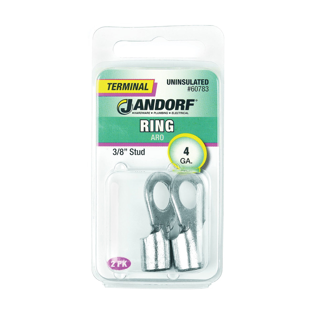 Jandorf 60783 Ring Terminal, 4 AWG Wire, 3/8 in Stud