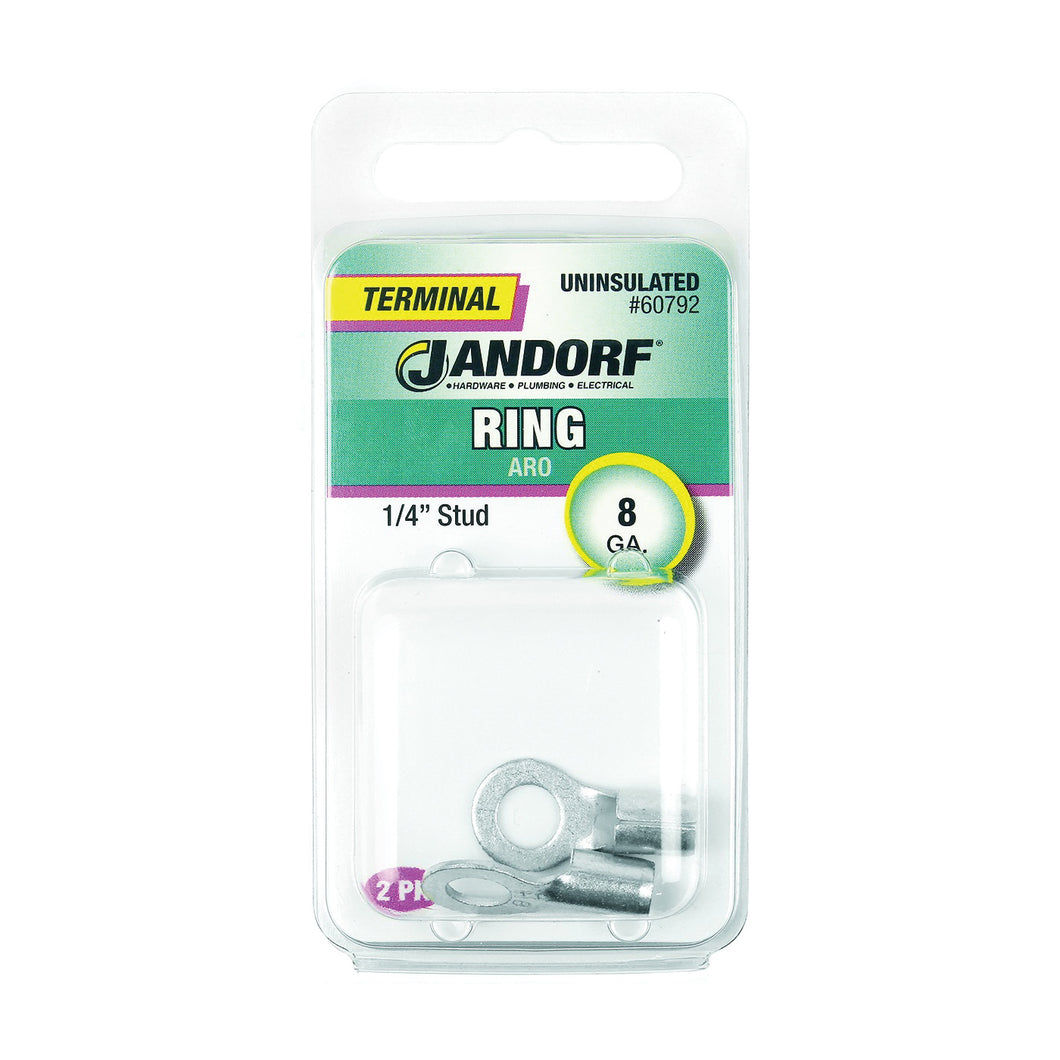 Jandorf 60792 Ring Terminal, 8 AWG Wire, 1/4 in Stud